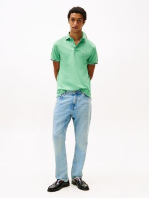 polo de corte slim con ribetes a contraste verde de hombres tommy hilfiger