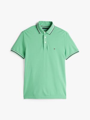 green slim fit tipped polo shirt for men tommy hilfiger