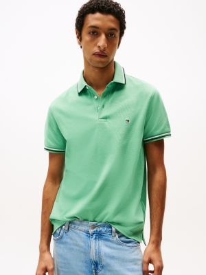 green slim fit tipped polo shirt for men tommy hilfiger