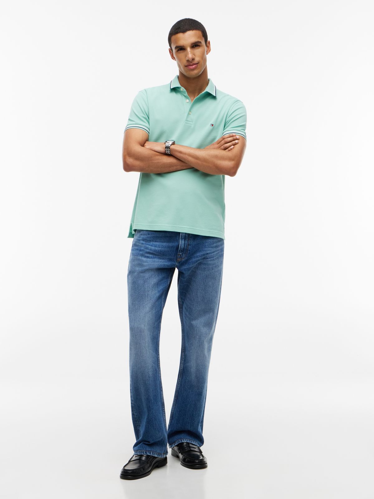 Slim Fit Pique Tipped Polo Shirt — Green