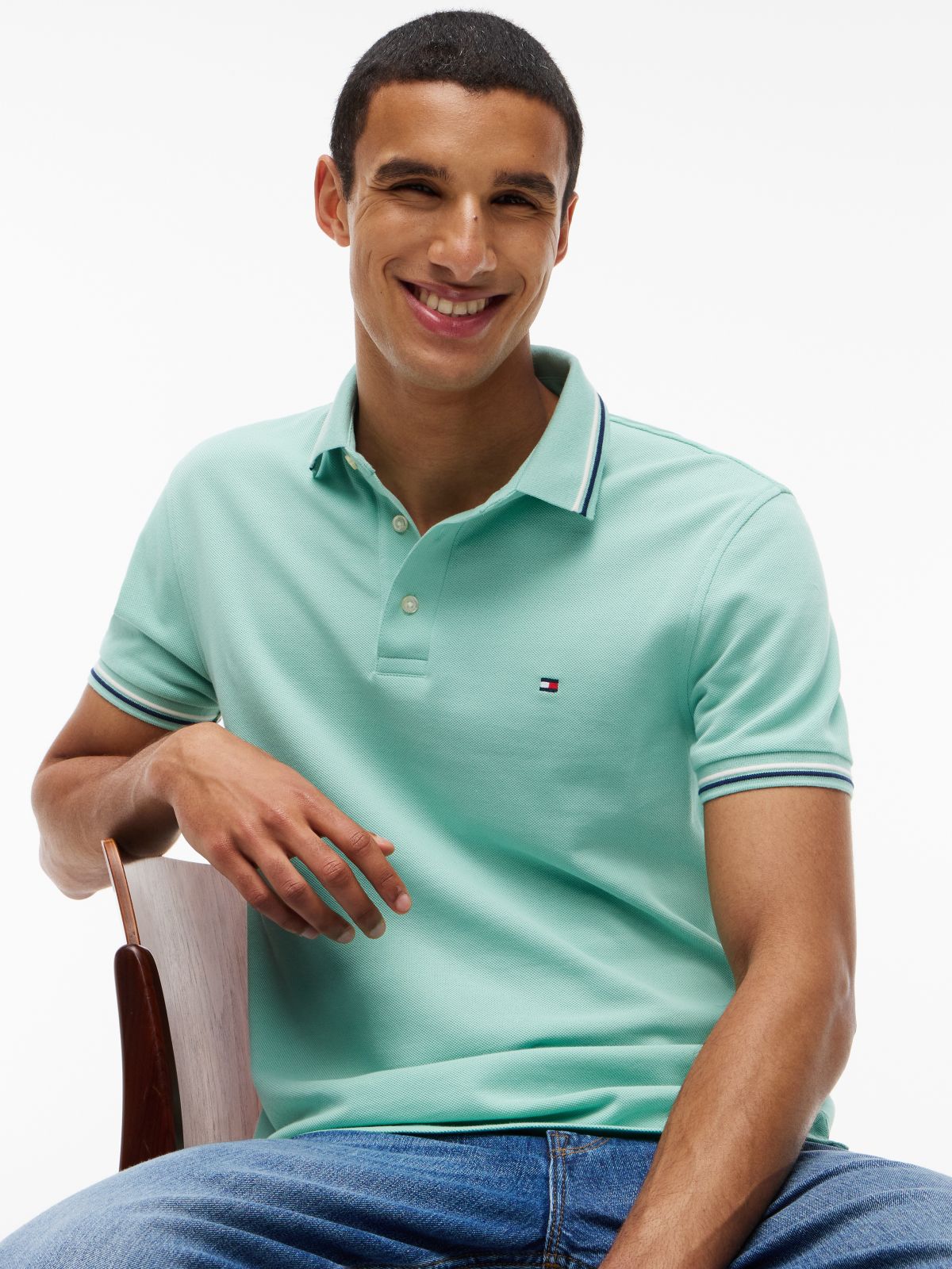 Slim Fit Pique Tipped Polo Shirt — Green