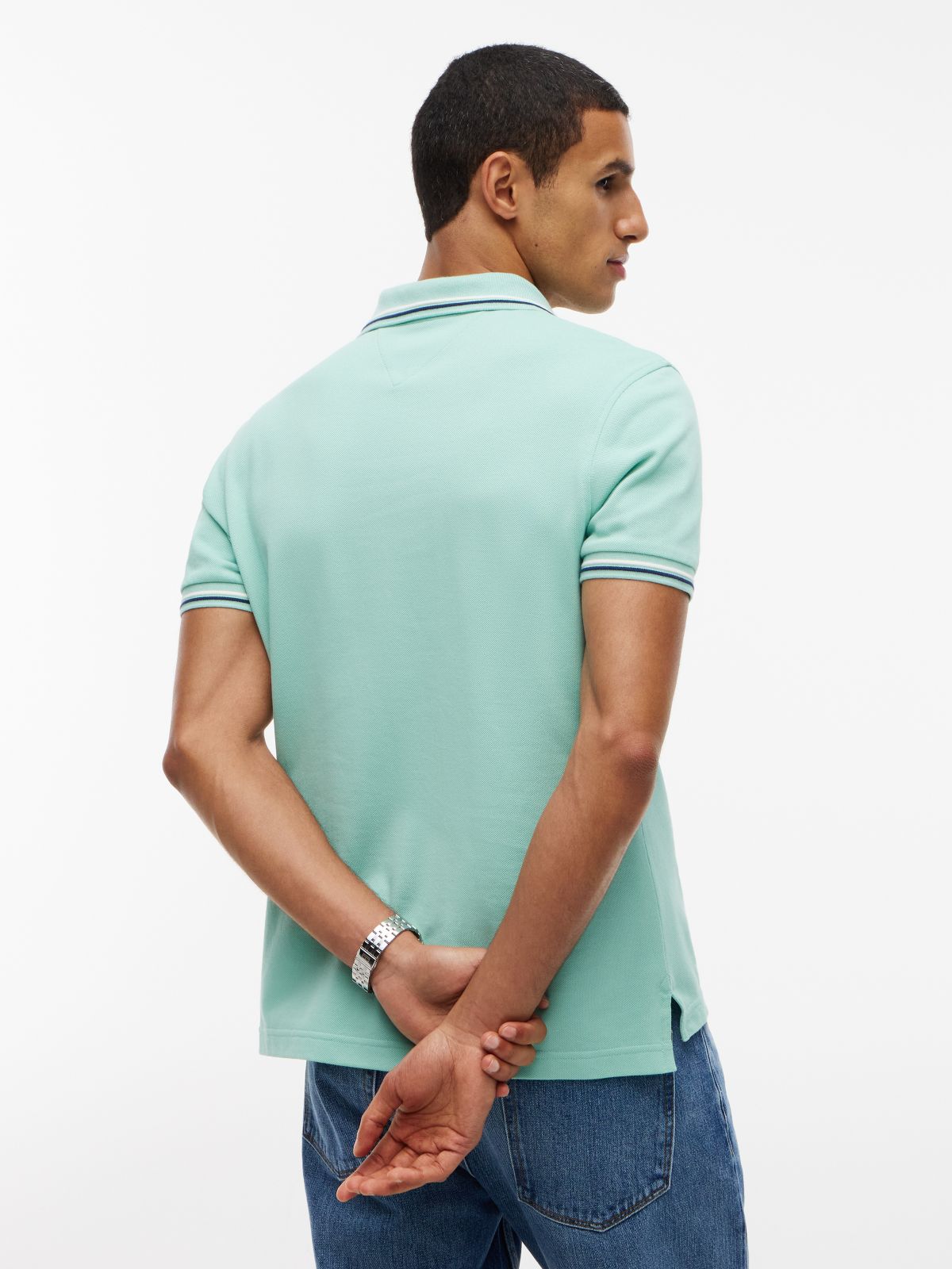 Slim Fit Pique Tipped Polo Shirt — Green