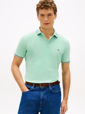 green slim fit tipped pique polo shirt for men tommy hilfiger
