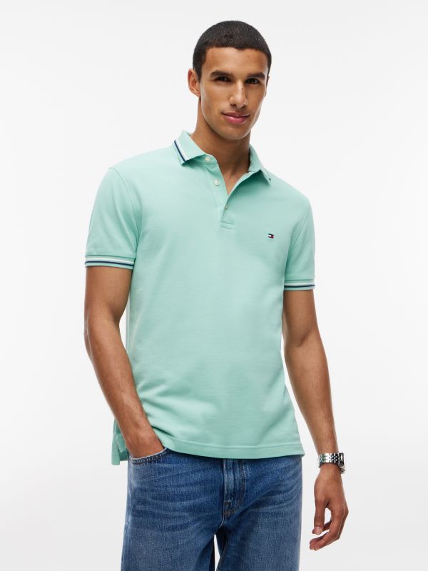 Slim Fit Pique Tipped Polo Shirt — Green