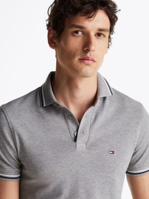 grey slim fit tipped polo shirt for men tommy hilfiger