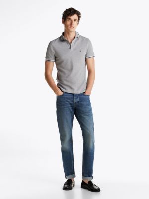 grijs slim fit polo met streepdetail voor heren - tommy hilfiger