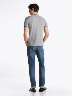 grau slim fit poloshirt mit kontrast-details für herren - tommy hilfiger