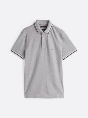 grijs slim fit polo met streepdetail voor heren - tommy hilfiger