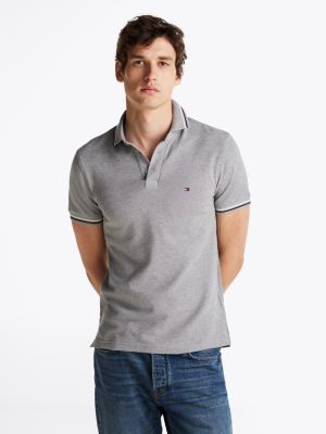 polo ajusté à liseré grey pour hommes tommy hilfiger