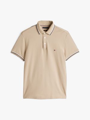 polo de corte slim con ribetes a contraste marrón de hombres tommy hilfiger