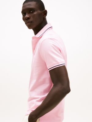 pink slim fit tipped polo shirt for men tommy hilfiger