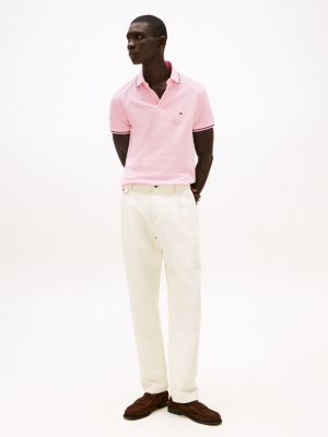 pink slim fit tipped polo shirt for men tommy hilfiger