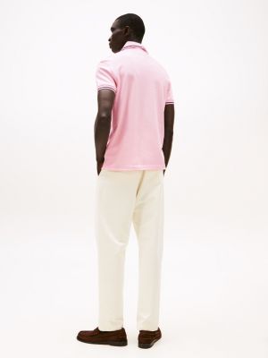 pink slim fit tipped polo shirt for men tommy hilfiger