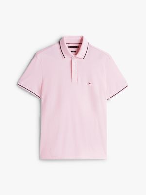 pink slim fit tipped polo shirt for men tommy hilfiger