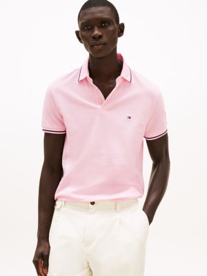 pink slim fit tipped polo shirt for men tommy hilfiger