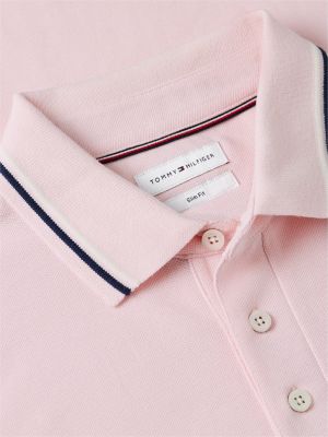 polo slim en piqué à liseré rose pour hommes tommy hilfiger