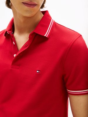 red slim fit tipped polo shirt for men tommy hilfiger