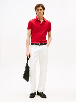 red slim fit tipped polo shirt for men tommy hilfiger