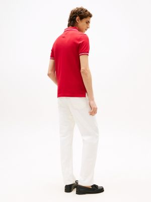 polo slim fit con profili a contrasto rosso da uomini tommy hilfiger