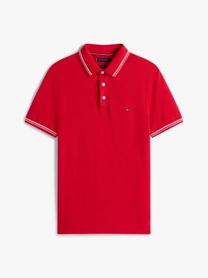 polo slim fit con profili a contrasto rosso da uomini tommy hilfiger