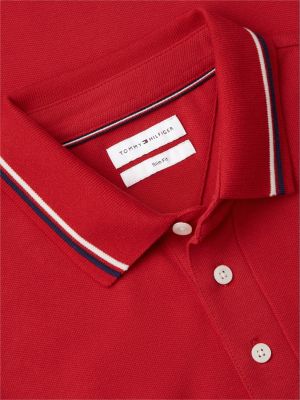 rood slim fit gepunte polo van piqué voor heren - tommy hilfiger