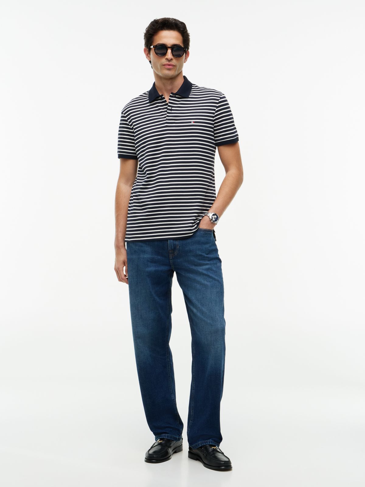 Fluid Cotton Interlock Knit Polo Shirt — Blue