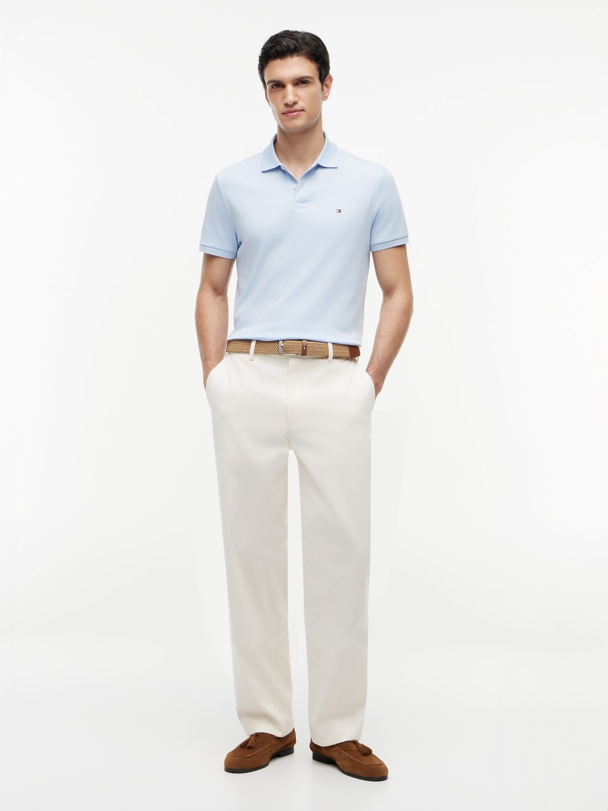 Fluid Cotton Interlock Knit Polo Shirt — Blue