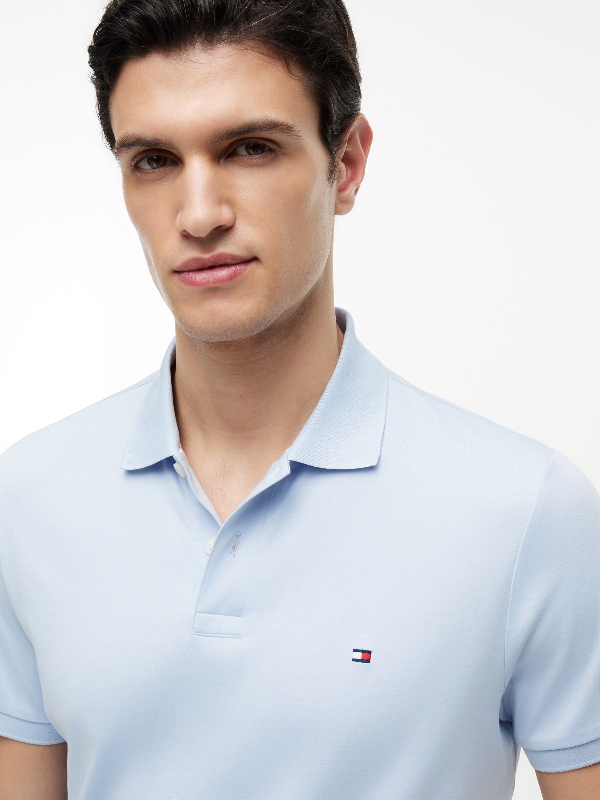 Fluid Cotton Interlock Knit Polo Shirt — Blue