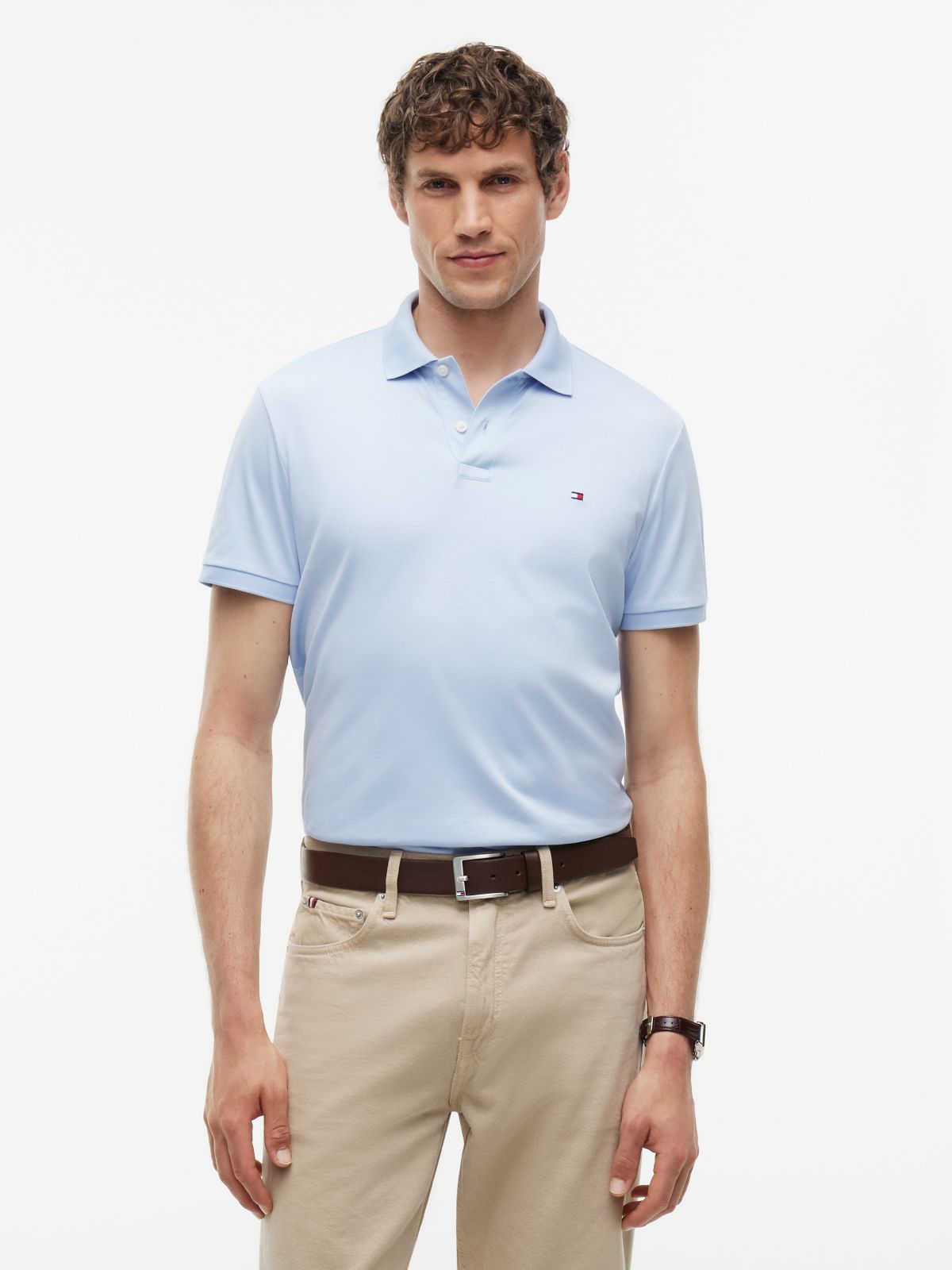 Fluid Cotton Interlock Knit Polo Shirt — Blue