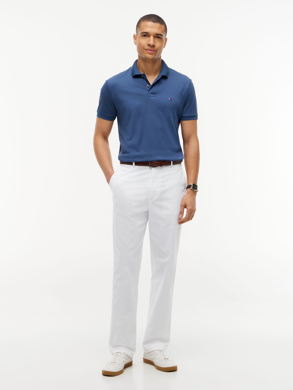 Fluid Cotton Interlock Knit Polo Shirt — Blue