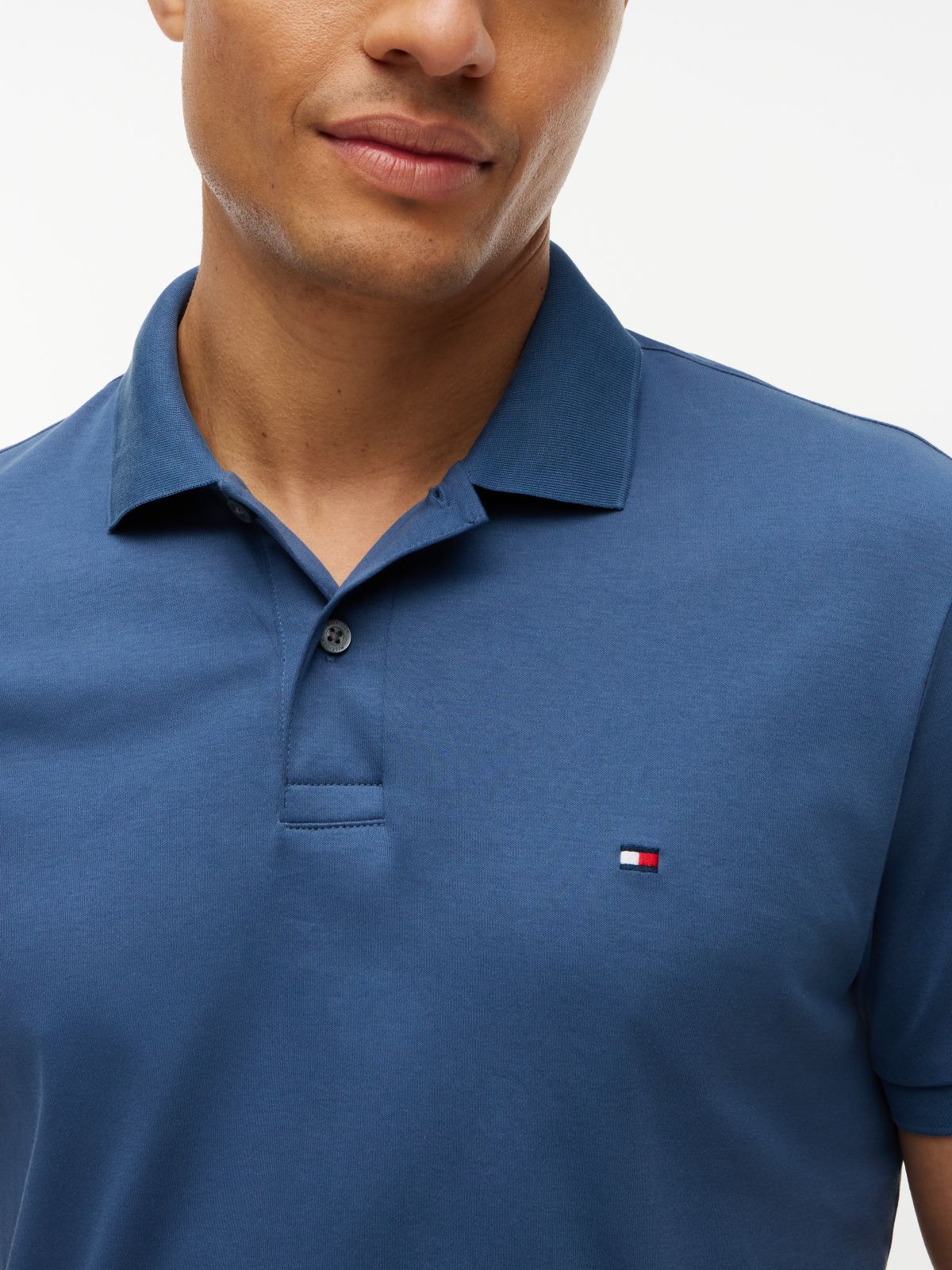 Fluid Cotton Interlock Knit Polo Shirt — Blue