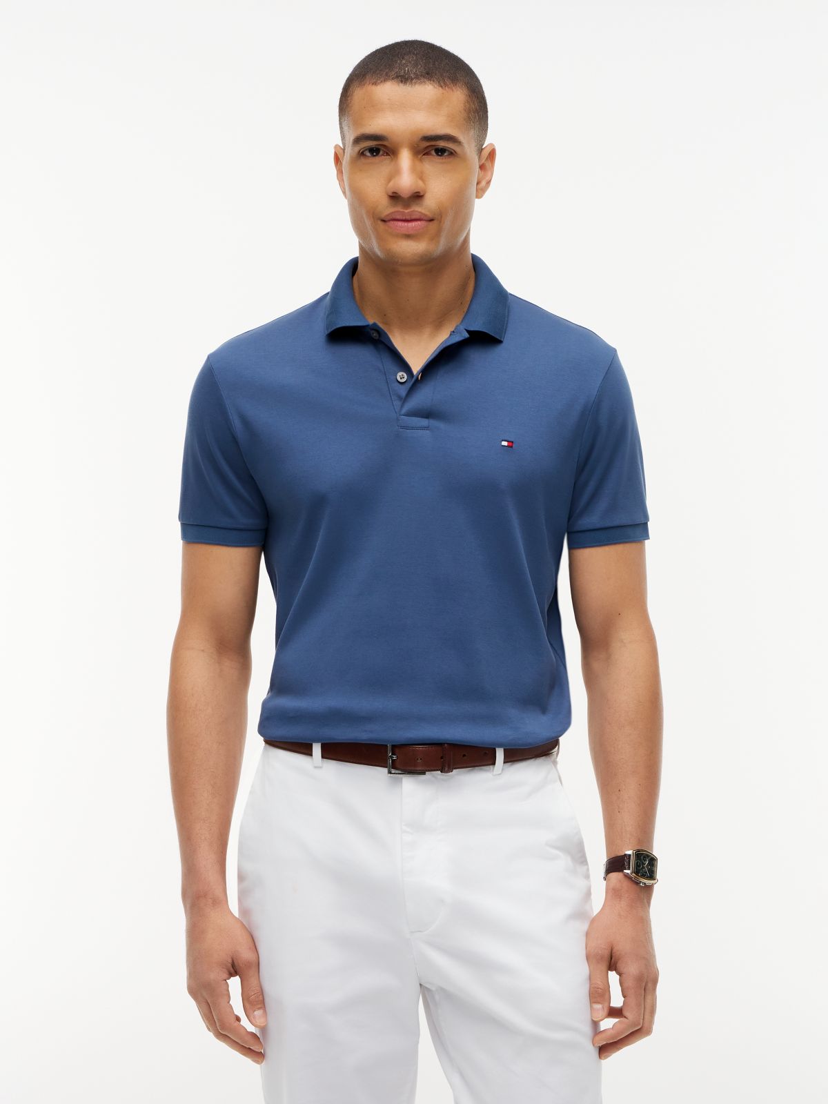 Fluid Cotton Interlock Knit Polo Shirt — Blue