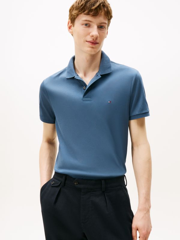 Fluid Cotton Interlock Knit Polo Shirt — Blue
