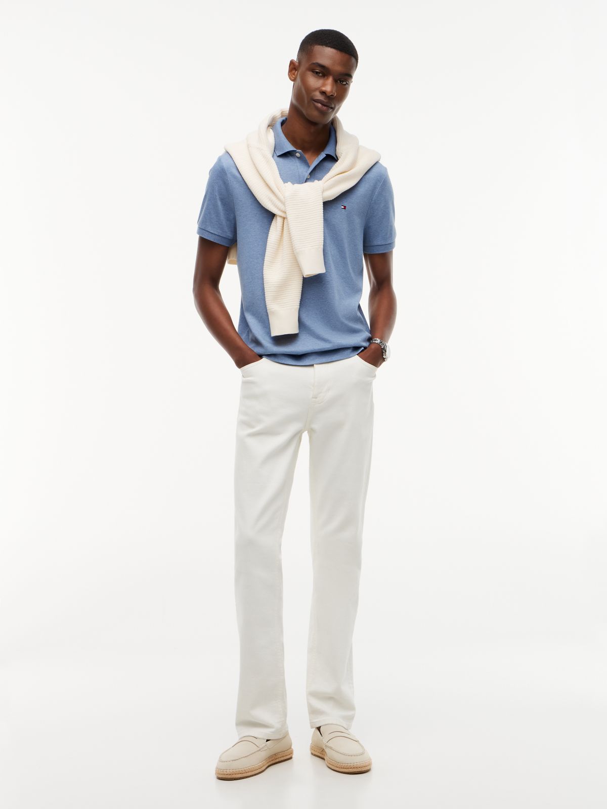 Fluid Cotton Interlock Knit Polo Shirt — Blue