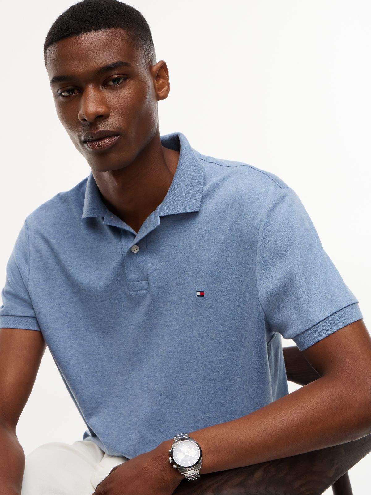 Fluid Cotton Interlock Knit Polo Shirt — Blue