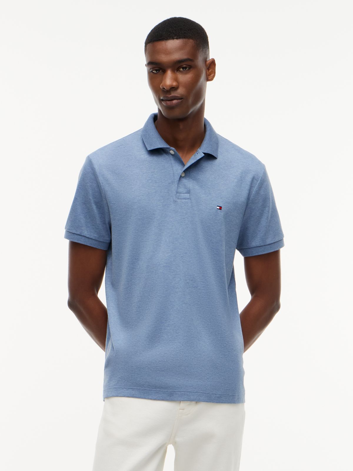 Fluid Cotton Interlock Knit Polo Shirt — Blue