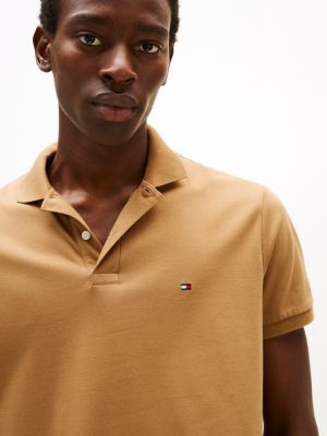 brown liquid cotton regular fit polo shirt for men tommy hilfiger