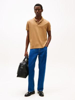 brown liquid cotton regular fit polo shirt for men tommy hilfiger