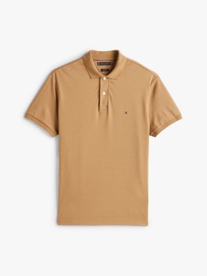 brown liquid cotton regular fit polo shirt for men tommy hilfiger