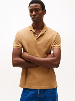 brown liquid cotton regular fit polo shirt for men tommy hilfiger