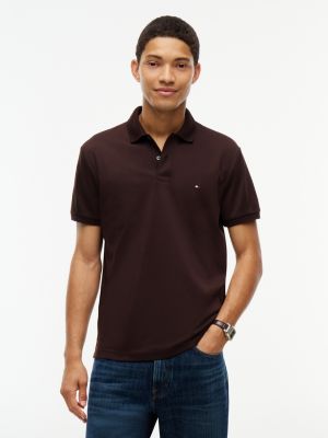 brown fluid cotton interlock knit polo shirt for men tommy hilfiger