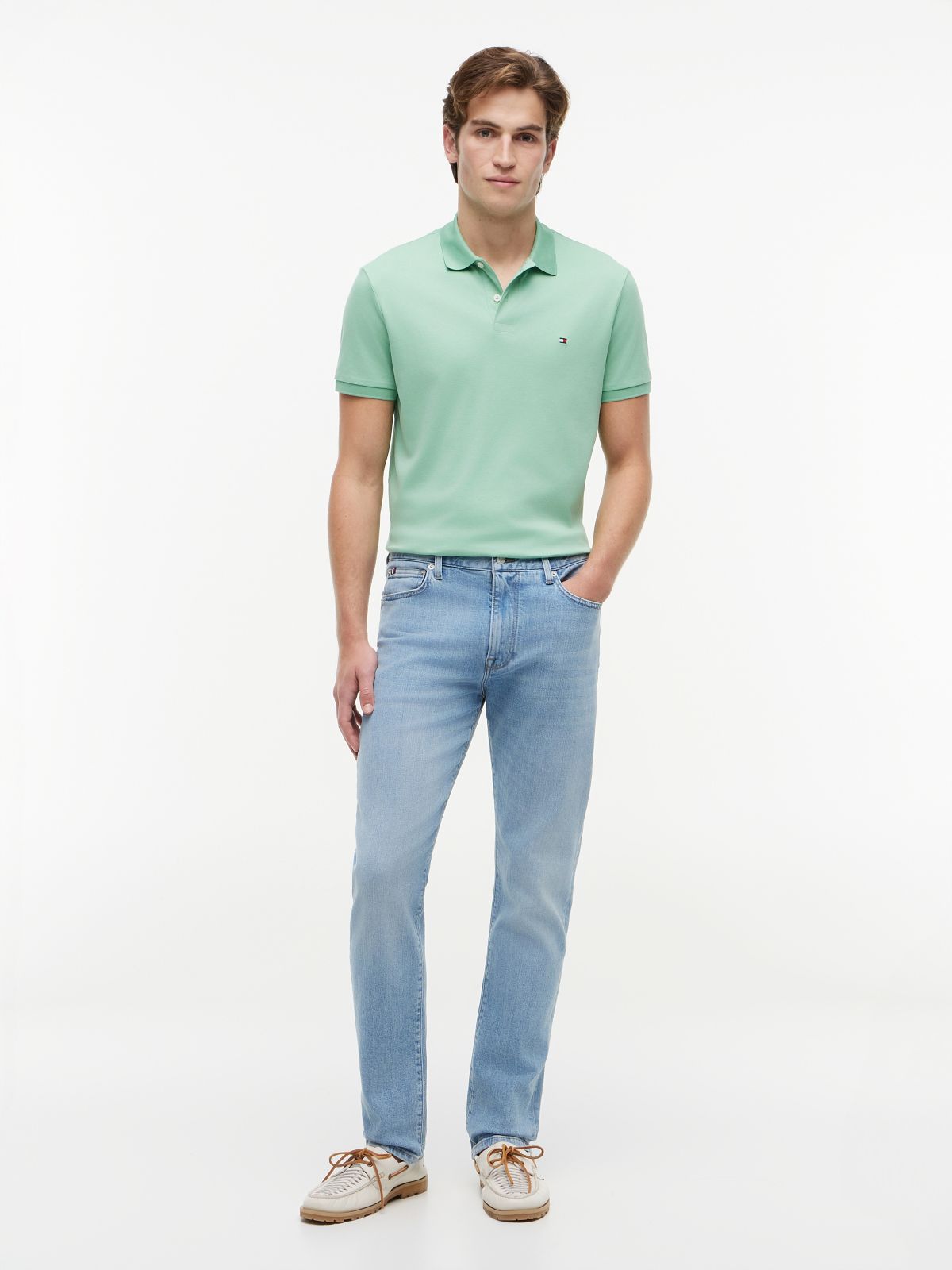 Fluid Cotton Interlock Knit Polo Shirt — Green