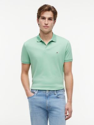 green regular fit fluid cotton polo shirt for men tommy hilfiger