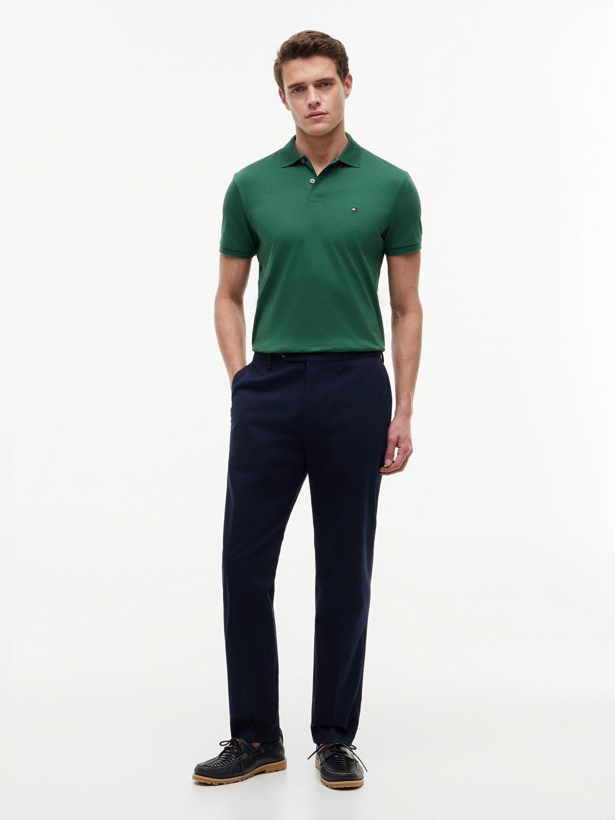 Fluid Cotton Interlock Knit Polo Shirt — Green
