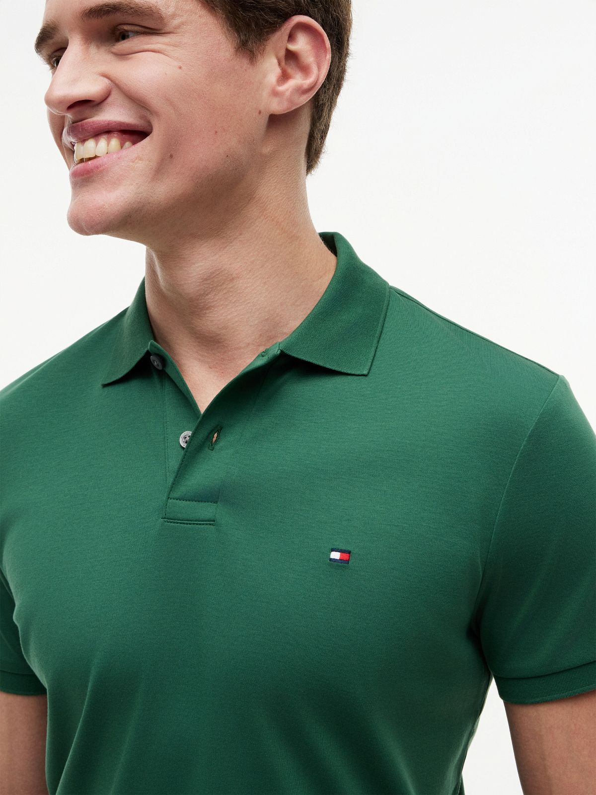 Fluid Cotton Interlock Knit Polo Shirt — Green