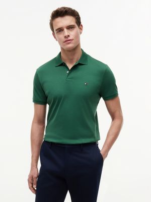polo coupe standard en coton fluide green pour hommes tommy hilfiger