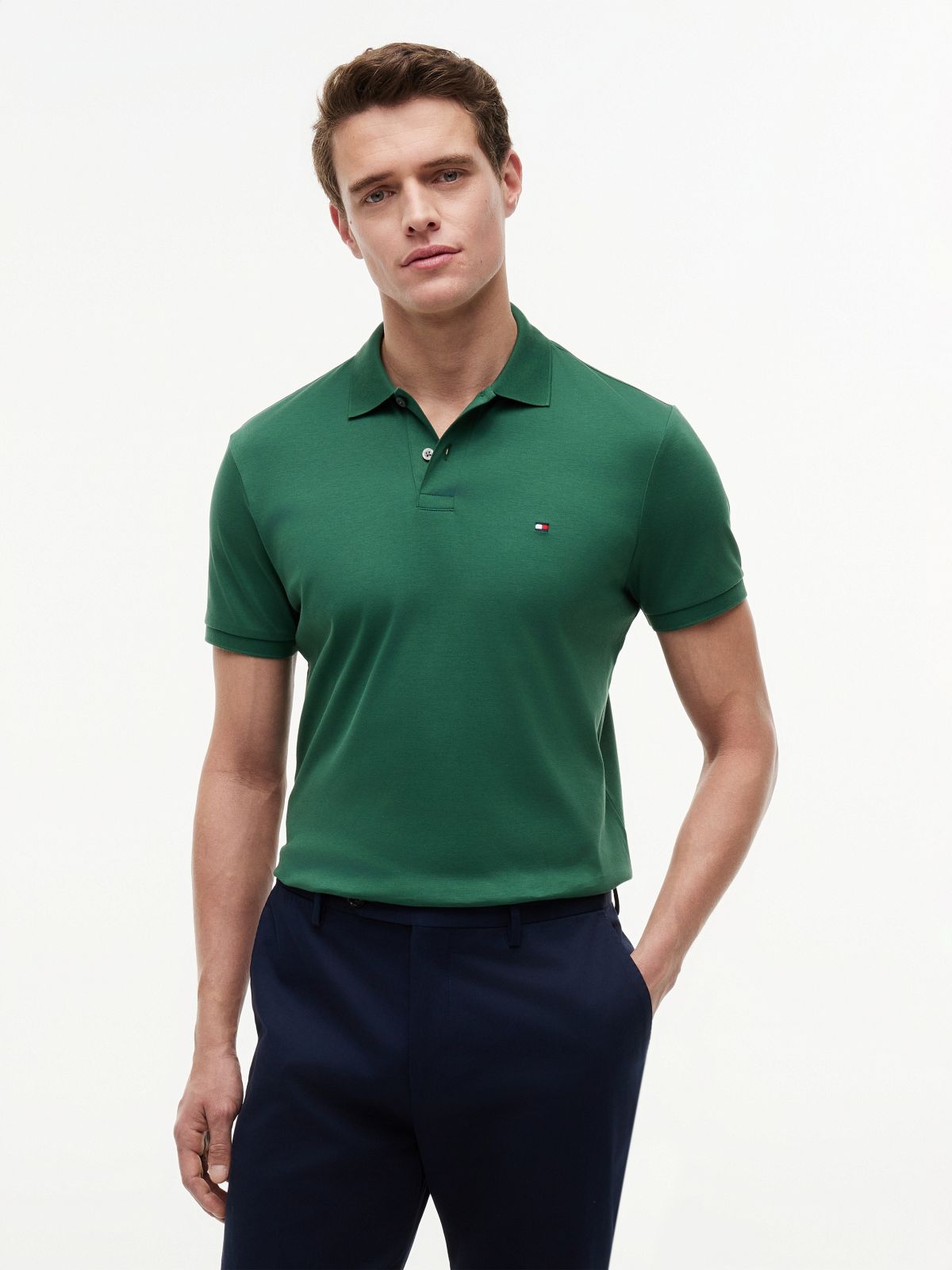 Fluid Cotton Interlock Knit Polo Shirt — Green