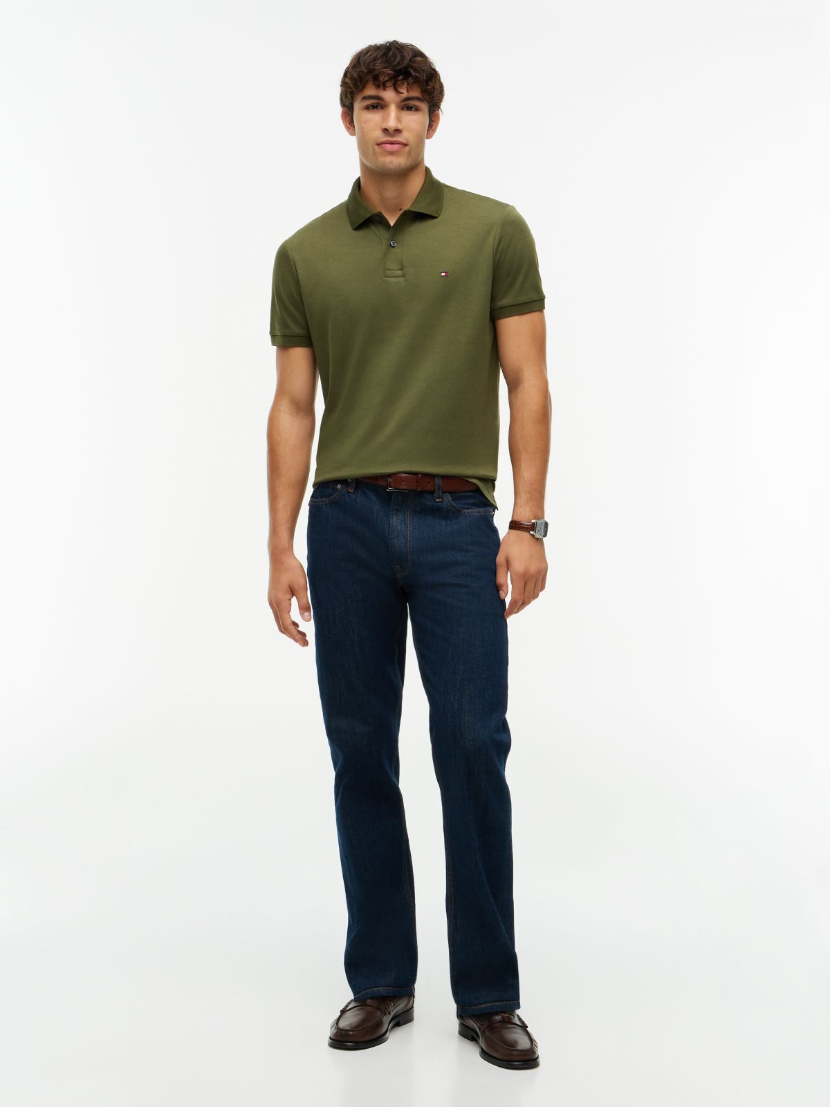 Fluid Cotton Interlock Knit Polo Shirt — Green
