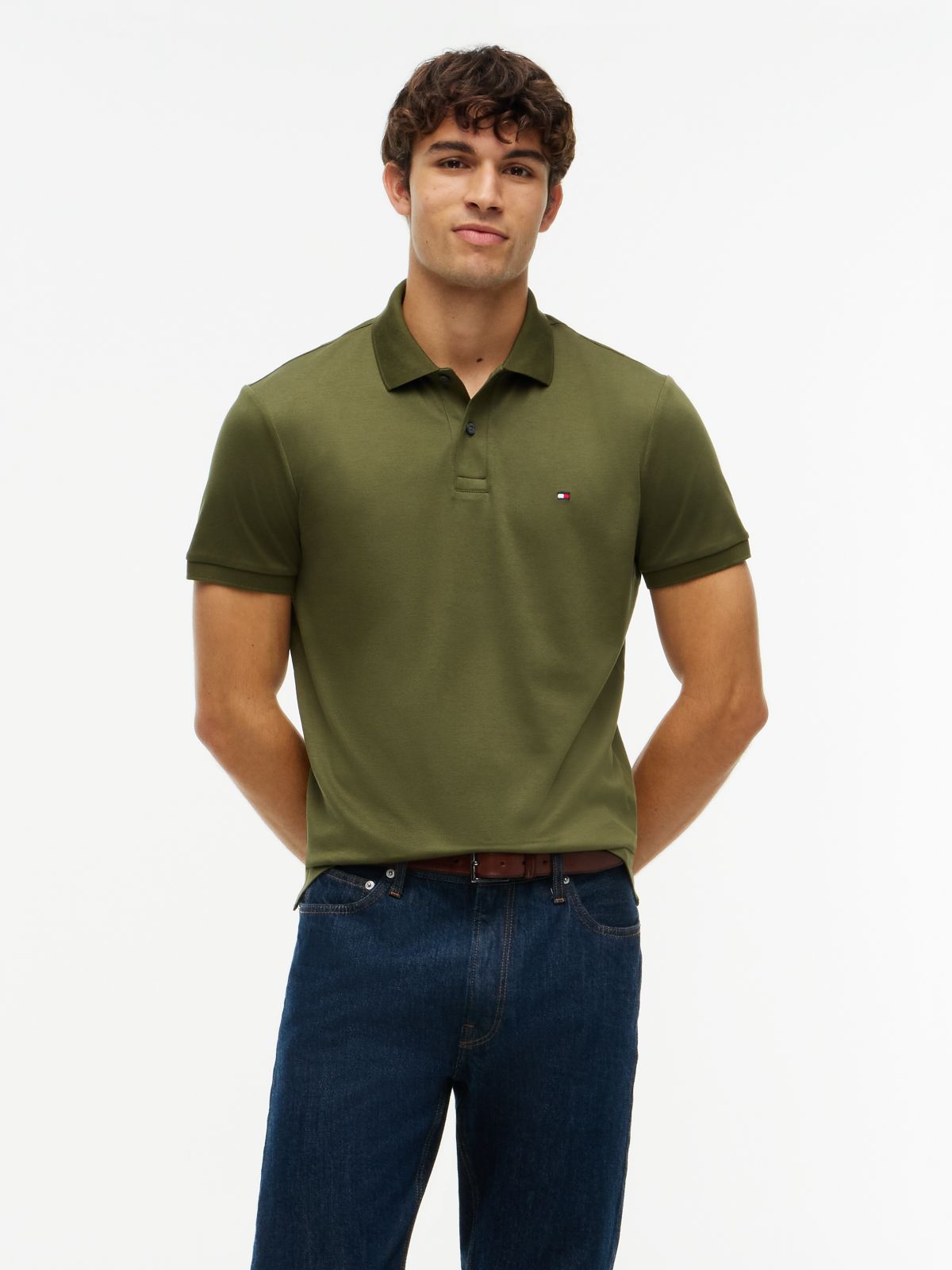 Fluid Cotton Interlock Knit Polo Shirt — Green