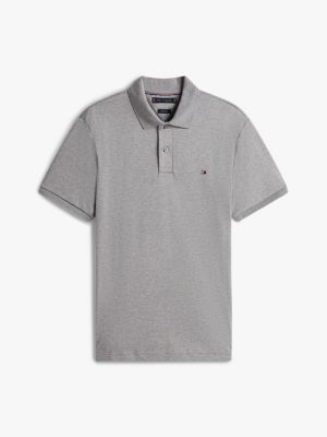 grey regular fit interlock knit polo shirt for men tommy hilfiger
